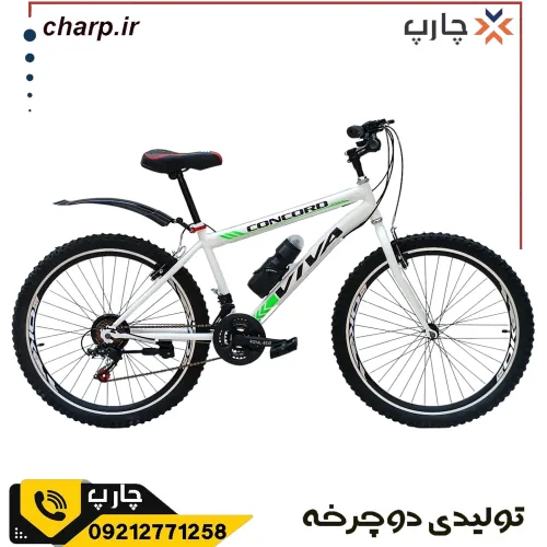 دوچرخه سایز 26 دنده کلاجدار طرح ویوا سفید سبز فرمان و کرپی حرفه ای
