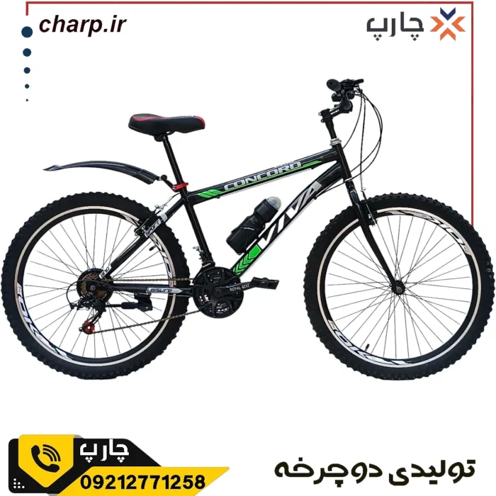 دوچرخه سایز 26 دنده کلاجدار طرح ویوا مشکی سبز فرمان و کرپی حرفه ای