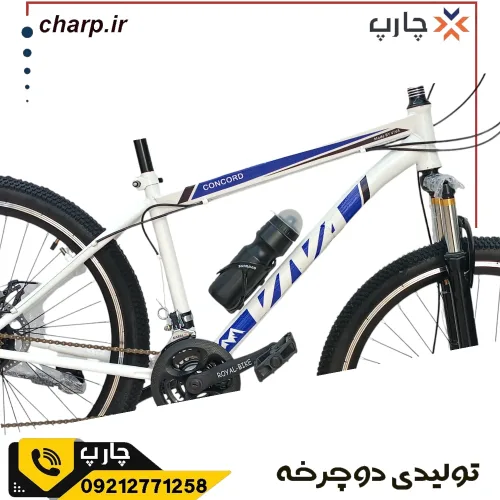 دوچرخه سایز ۲۶ اورسایز کمک جلو حرفه ای طرح ویوا ترمز دیسکی سفید آبی b