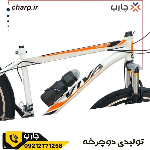 دوچرخه کوهستانی سایز ۲۶کمک جلو اورسایز طرح ویوا دیسکی سفید نارنجی